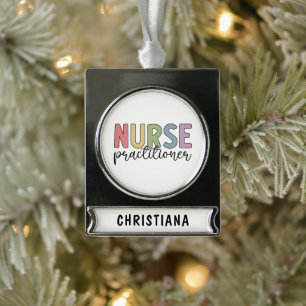 Custom Nurse Practitioner NP Nurse Graduation Silver Plated Banner Ornament