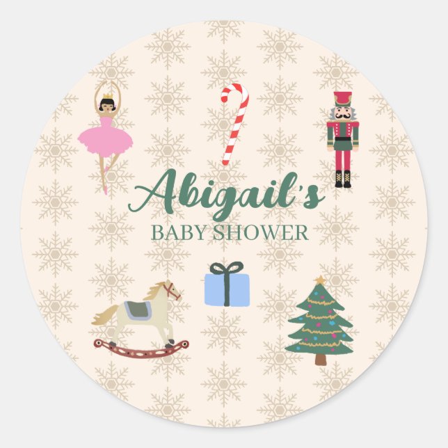 Custom Nutcracker Illustration Baby Shower Classic Round Sticker (Front)