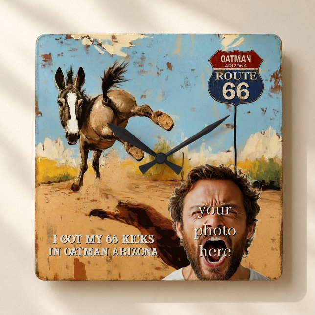 Custom Oatman Route 66 Burro Kicks Square Wall Clock (Creator Uploaded)