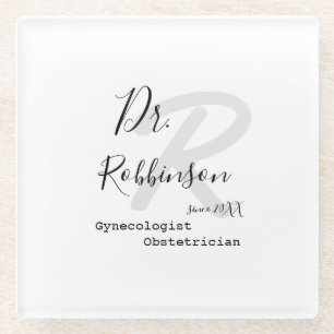 Custom Obgyn Obstetrician Gynaecologist Monogram Glass Coaster