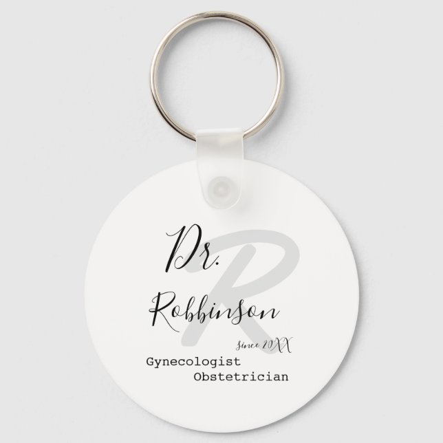 Custom Obgyn Obstetrician Gynaecologist Monogram Key Ring (Front)