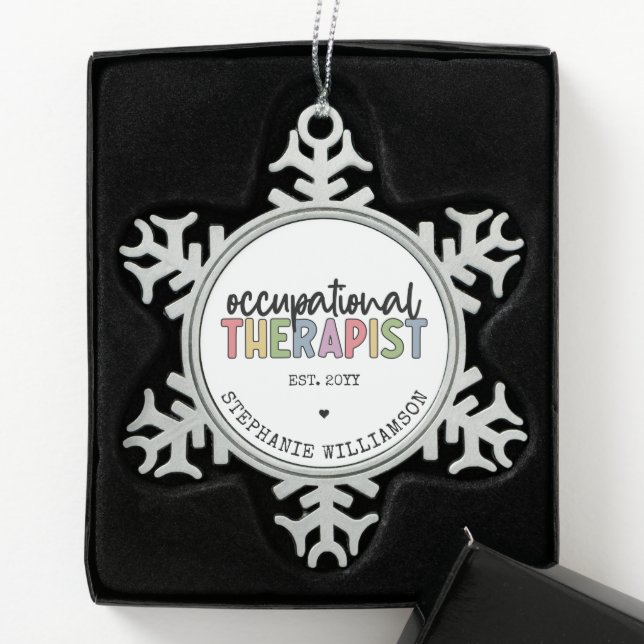 Custom Occupational Therapist OT Gifts Snowflake Pewter Christmas Ornament (Box)