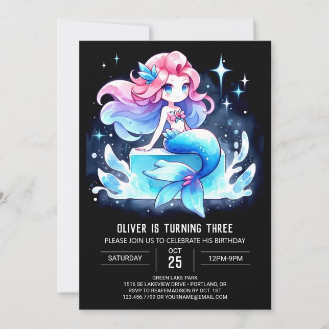Custom Ocean Mermaid Birthday Invitation (Front)