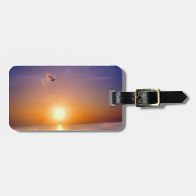 Custom Ocean Sunset Seagull Luggage Tag (Front Horizontal)