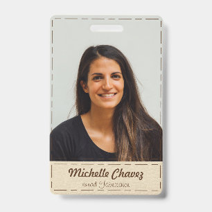 Custom Off-White Stiched Leather Employee Photo ID Badge