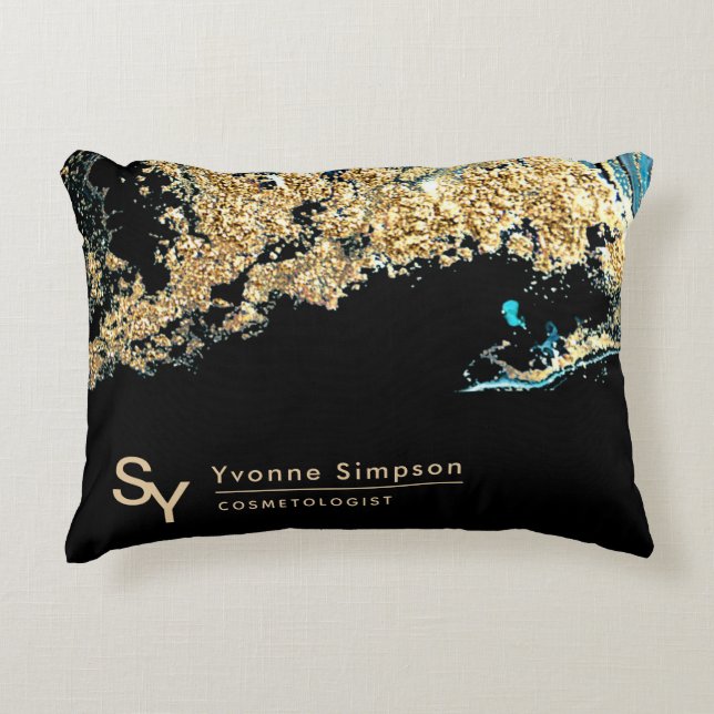 Custom OFFICE DECOR Teal Gold Black Modern Decorative Cushion (Front)