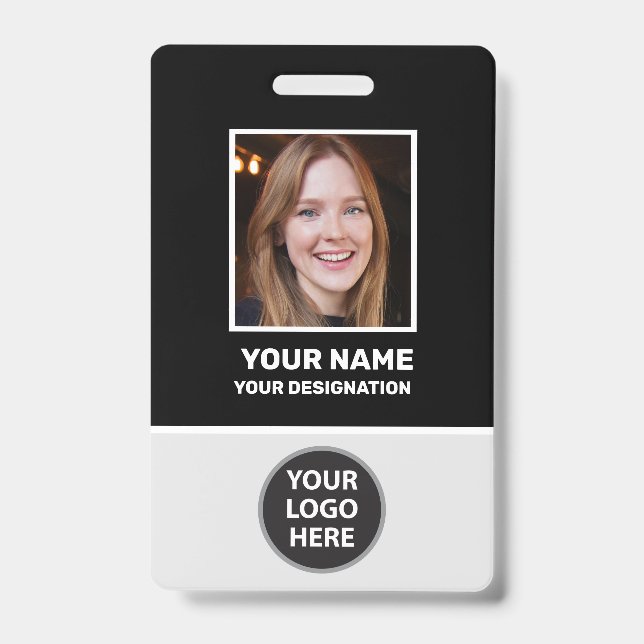 Custom Office Employee Photo, Bar Code, Logo, Name ID Badge (Front)
