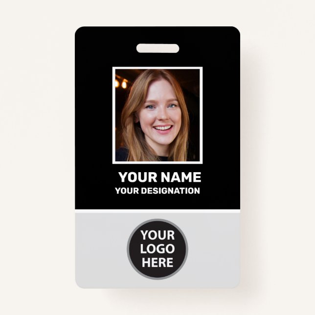 Custom Office Employee Photo, Bar Code, Logo, Name ID Badge (Front)