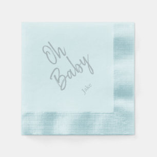 Custom Oh Baby "Name" Blue Baby Shower Napkins