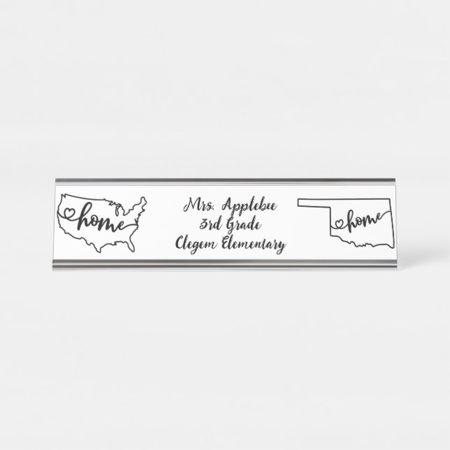 Custom Oklahoma State US Home Line Art Desk Name Plate (Front)