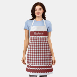 Custom Old Dark Red White Cottage Gingham Plaid Apron