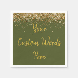 Custom Olive Green and Gold Glitter Birthday Party Napkin