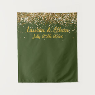 Custom Olive Green and Gold Wedding Photo Booth Tapestry