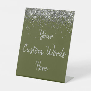 Custom Olive Green Birthday Party Your Text Here Pedestal Sign