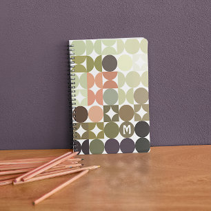 Custom Olive Green Coral Orange Taupe Art Pattern Notebook