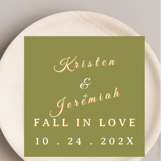 Custom Olive Green Fall in Love Autumn Wedding  Napkin (Creator Uploaded)