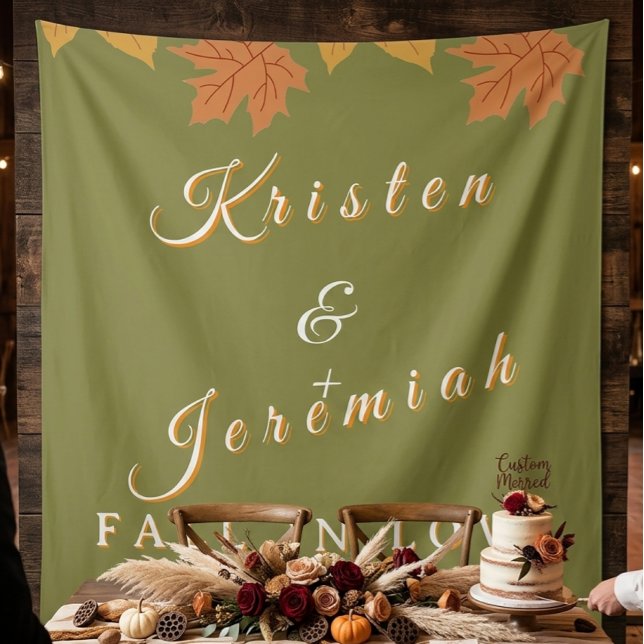 Custom Olive Green Fall in Love Autumn Wedding  Tapestry (Creator Uploaded)