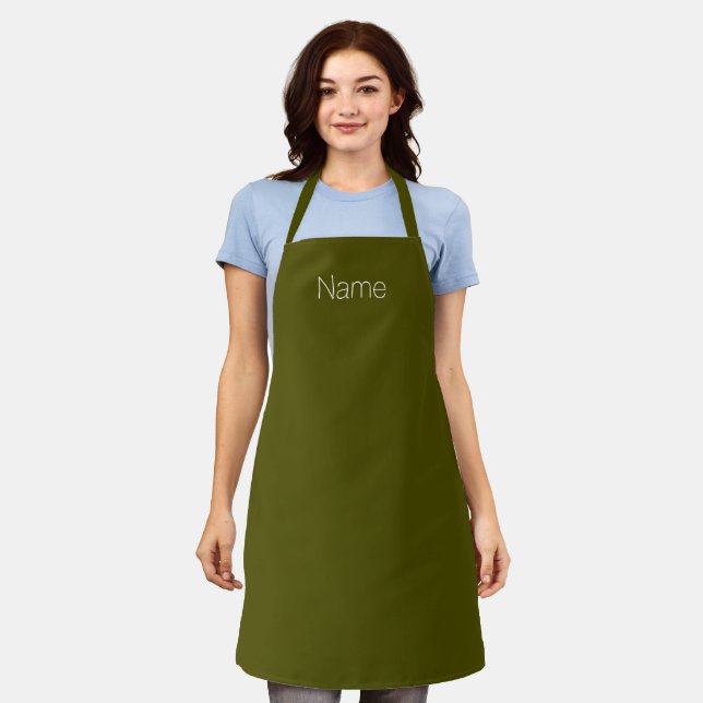 Custom olive moss green name monogram minimalist apron (Worn)