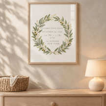 Custom Olive Wreath Birth Stats Heirloom Baby Canv