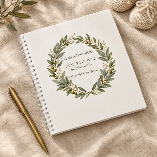 Custom Olive Wreath Heirloom Baby Keepsake Memory  Notebook (Creator Uploaded)