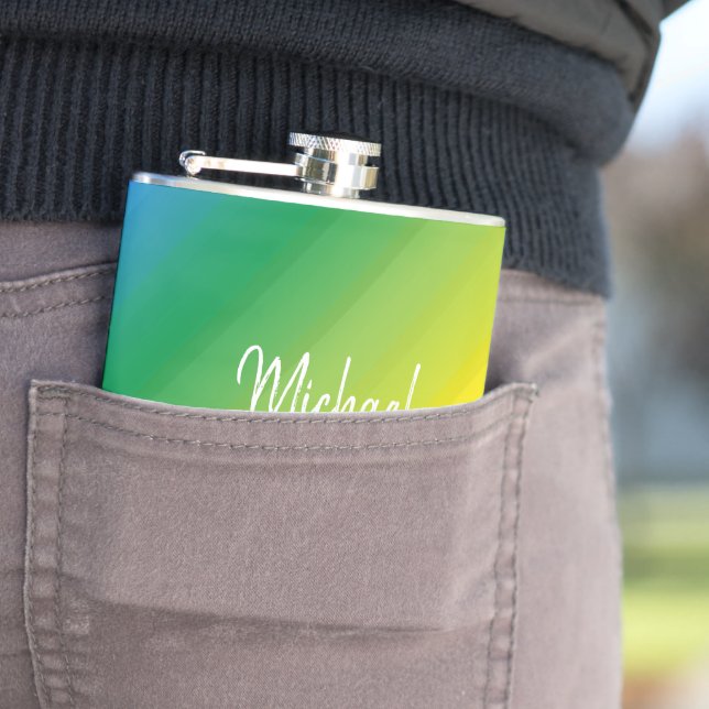 Custom Ombre Rainbow LGBTQ Pride Colourful Hip Flask (In Situ)