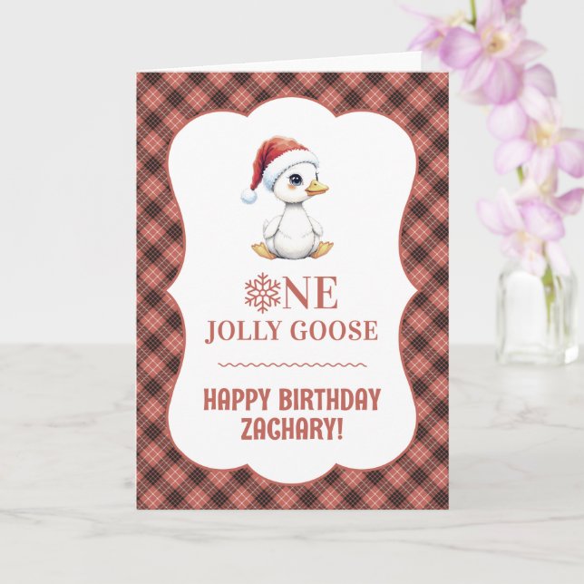 Custom One Jolly Goose December First Birthday Card (Orchid)