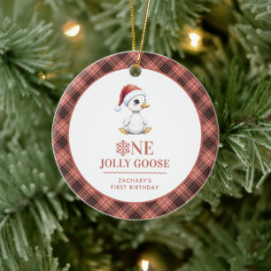 Custom One Jolly Goose December First Birthday Ceramic Tree Decoration