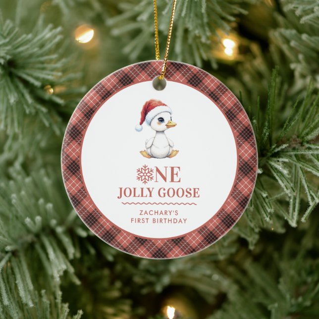 Custom One Jolly Goose December First Birthday Ceramic Tree Decoration (Tree)