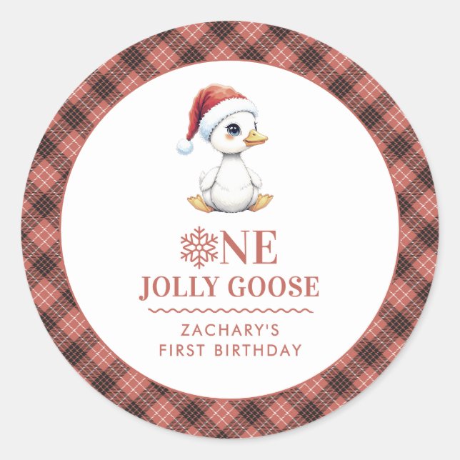 Custom One Jolly Goose December First Birthday Classic Round Sticker (Front)
