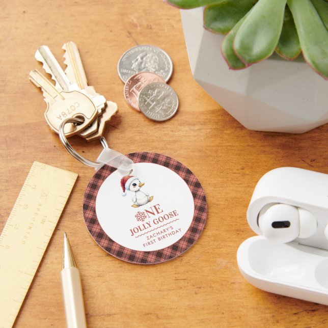 Custom One Jolly Goose December First Birthday Key Ring (Desk)