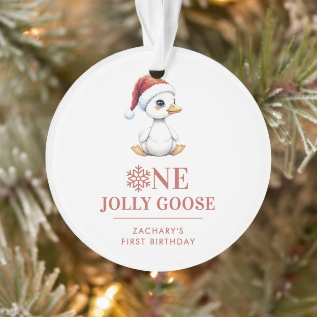 Custom One Jolly Goose December First Birthday Ornament (Tree)