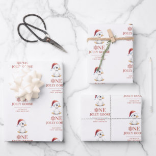 Custom One Jolly Goose December First Birthday Wrapping Paper Sheet