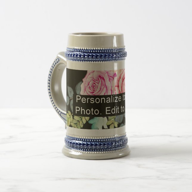 Custom One Photo Artwork Slogan Grey Blue Beer Stein (Front Left)