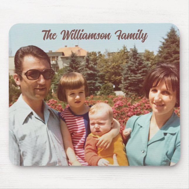Custom One Photo Family Name Retro Script Simple  Mouse Pad (Front)