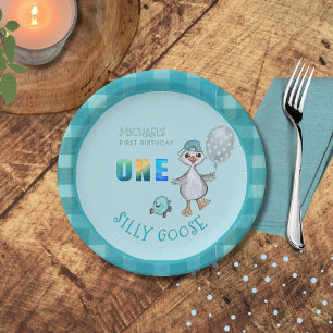 Custom ONE Silly Goose Blue Party Plate