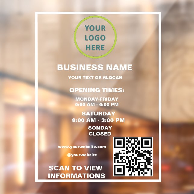 Custom Open Hours Business Logo QR Code (Sheet 2)