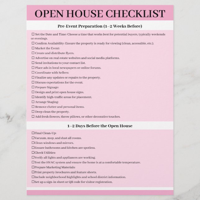Custom Open House Checklist For Agents Flyer (Front)