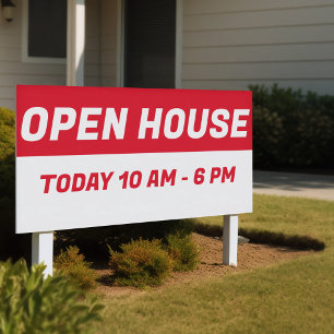 Custom Open House Time l Real Estate Red & White  Banner
