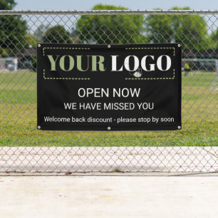 Custom Open now Business Logo Black Outdoor Banner