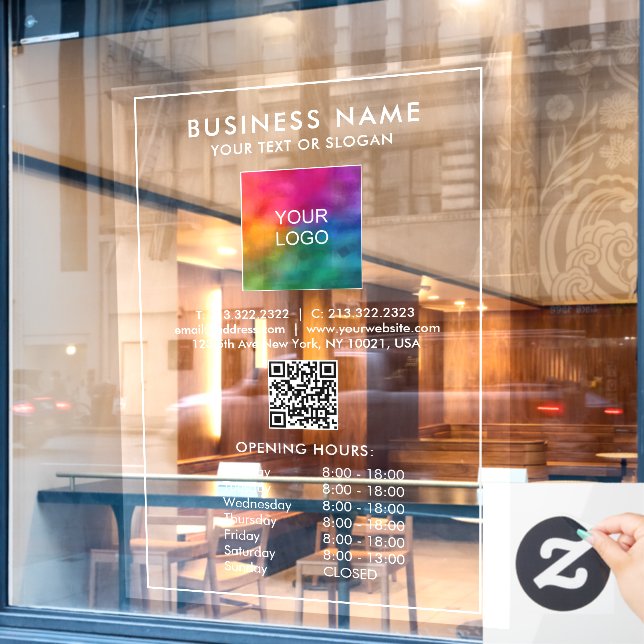 Custom Opening Times QR Code Business Logo Large (Cafe Window)