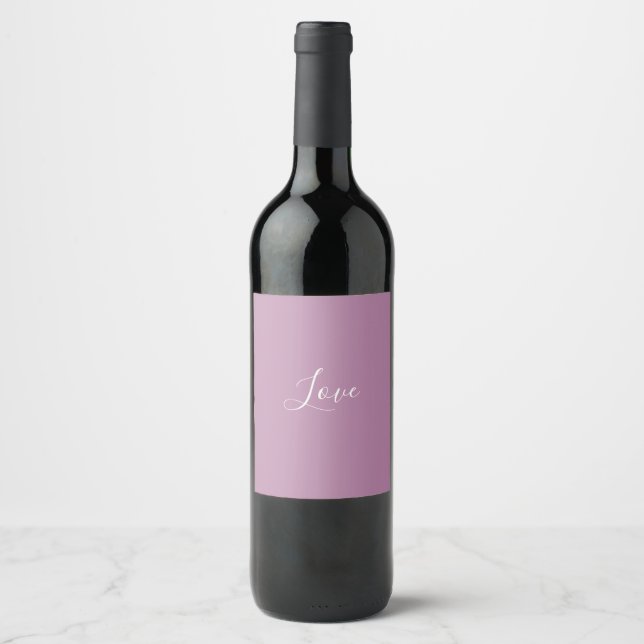 Custom Opera Mauve Solid Colour Minimalist Wedding Wine Label (Front)