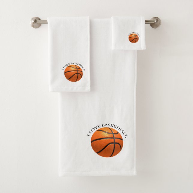 Custom orange and black leather basketball bath towel set (Insitu)