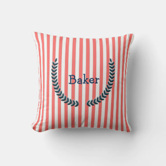 Custom Orange and White Striped Throw Pillow