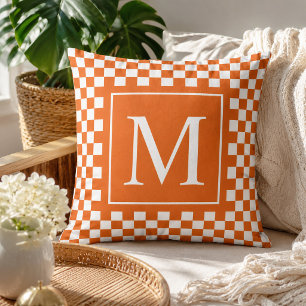 Custom Orange Chequered Monogram Initial Letter Cushion