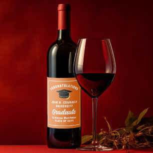 Custom Orange Congratulations Graduation Party Wine Label