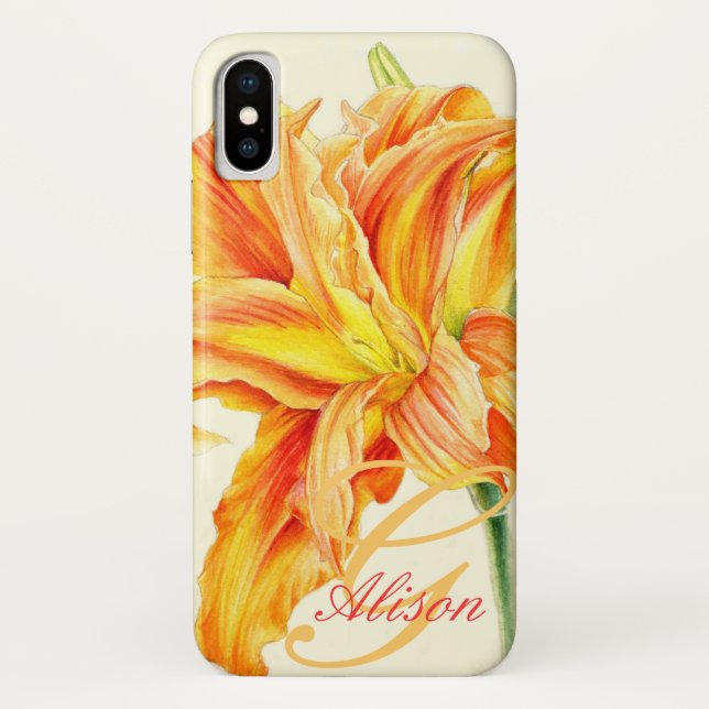 Custom orange daylily floral iphone case (Back)