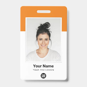 Custom Orange Employee Large Photo, BarCode, Name ID Badge