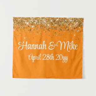 Custom Orange Gold Wedding Backdrop Photo Booth Tapestry