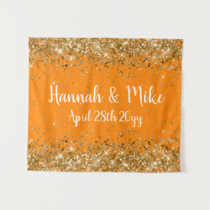 Custom Orange & Gold Wedding Backdrop Photo Booth Tapestry