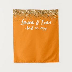 Custom Orange Gold White Wedding Photo Booth Prop Tapestry